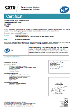 Certificat de Produit AFNOR, marque NF pour la gamme de produit DN90 at DN500 dans PN16 et DN110 at 500 dans PN25.