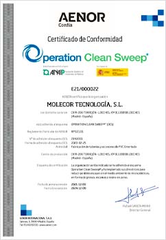 Certificat de Conformitat Operation Clean Sweep Molecor